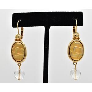 Rosa Flores Vintage Earrings Brushed Gold Dangle Crystal Signed 1980s 80s BinBB